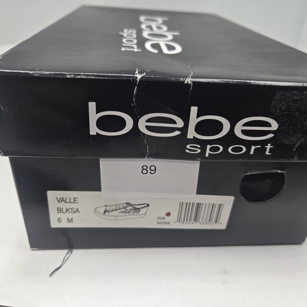 bebe Sport Valle Black Sneakers with Red Floral Embroidery Women's Size 6 - Picture 15 of 15
